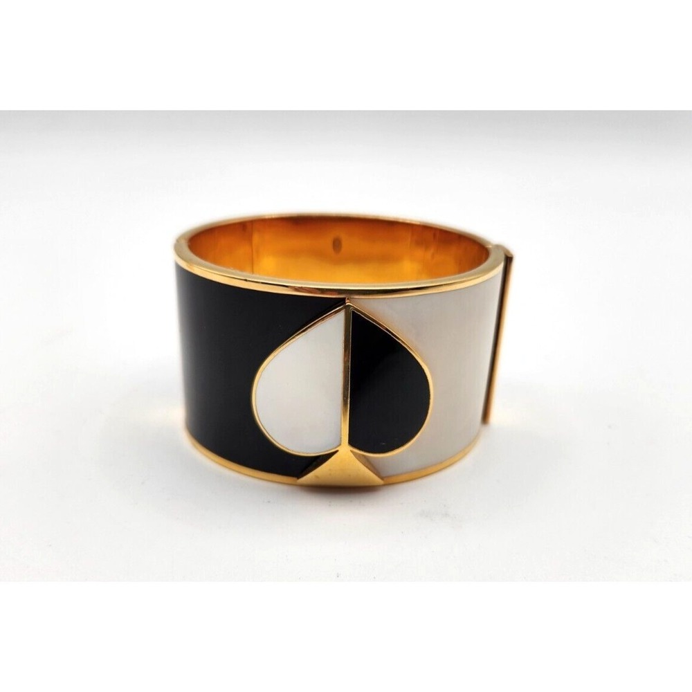 Kate Spade Yin Yang Hinged Bangle Bracelet White Black Gold Plated Looks Good!